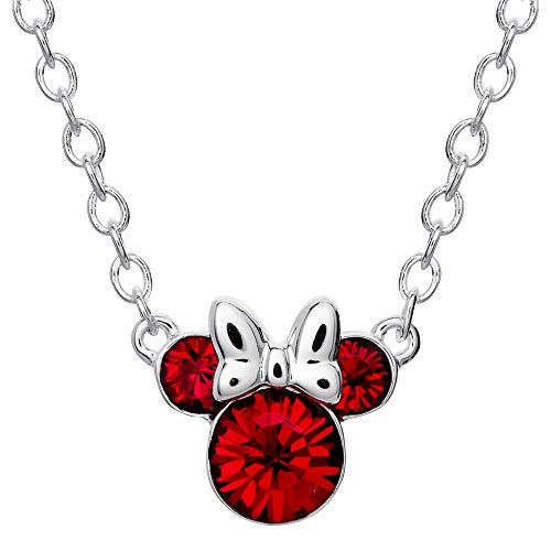 Disney Minnie Mouse Crystal Birthstone Silver Plated Pendant Necklace, July Ruby Red