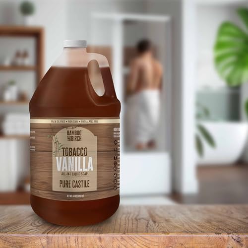 Image of BAMBOO AND BIRCH Pure Castile Soap Liquid, Certified Palm Oil Free Natural Soap, Tobacco Vanilla, 64 oz