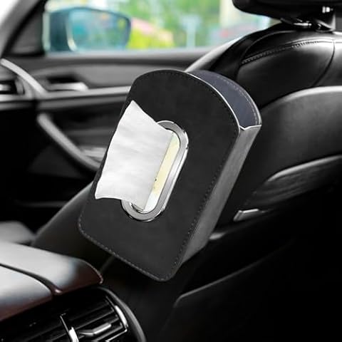COGEEK Car Seat Side Tissue Holder, Leather Seat Organizer Drink Holder Auto Seat Side Storage Hanging Bag Front Seat Accessories Holder for Phones, Stuff (Black) Cover