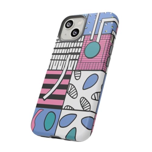 Coque iPhone 14 rose géométrique rigide mate anti-rayures