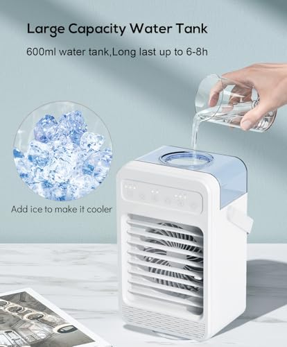 Draagbare Air conditioner, Mini Luchtkoeler, USB Desktop Luchtkoelventilator Persoonlijke Airconditioning, 4 Snelheden & LED Lampjes & 2 Nevelnevels & Timer Luchtkoelventilator voor Thuis Binnenshuis - Afbeelding 6