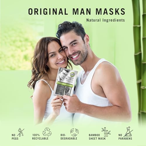Fuss Free Naturals Sheet Face Mask for Men With Beards + Facial Hair, Mens Skincare Bamboo Sheet Mask, Cleanse and Detox With Tea Tree + Activated Charcoal - Pack of 3 Sachets - Image 3