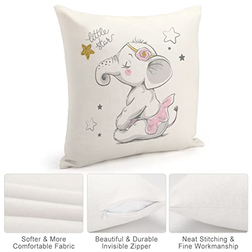 Muruful Throw Pillow Cover 18X18 Inch，Cartoon Elephant Ballerina Square Throw Pillow Cases，Cute Baby Animal Star Art Fashion Nursery Sweet Polyester Throw Cushion Covers For Couch Sofa Chair Bedroom #TOP3