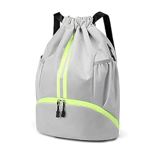 Valleycomfy Sports Drawstring Backpack – Water Resistant String Bag with Side Mesh Pockets Shoe Compartment Gym Backpack for Women & Men Grey