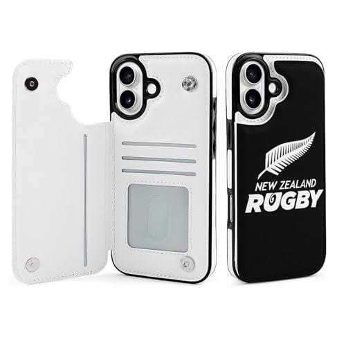 iPhone16Plus用ケース ラグビーニュージーランド代表 オールブラックス(1) 手帳型 アイフォン16プラス用カバー スマホケース 財布型 携帯カバー カード収納 スタンド機能 薄型 防塵 耐衝撃 Case