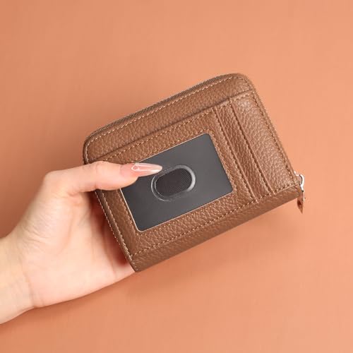Image of GOIACII Womens Credit Card Holder Wallet Zip RFID Blocking Card Case Wallets Compact Size with ID Window Brown