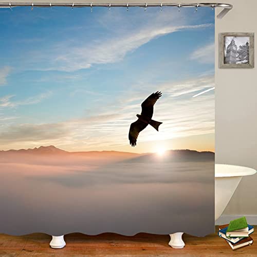 Rideau de douche 180x200cm motif aigle azur en polyester imperméable KnSam