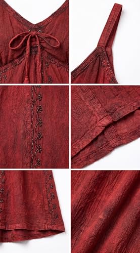 Image of Sakkas Allie Stonewashed Embroidered Adjustable Spaghetti Straps Long Dress