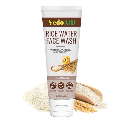 VedoAID Rice Water Face Wash with Niacinamide, Vitamin B3, Clean Skin Formula, 2.116 oz/60g (1, Face...