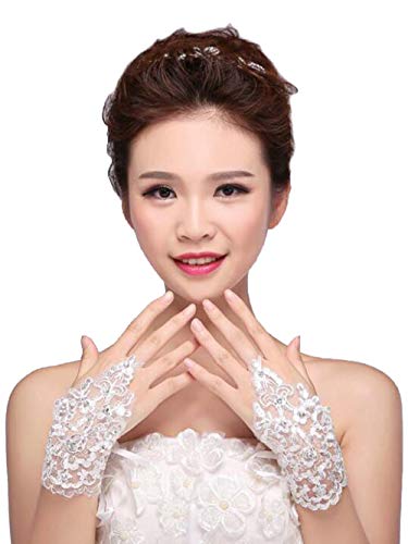 Jovono Femmes Mariage Floral Paire De Strass Gants De Dentelle De Mariée- Robe De Soirée Gants Pour La Fête De Bal Opéra (Court) Cover