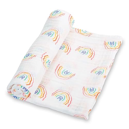 Image of LollyBanks Swaddle Blanket | 100% Muslin Cotton | Gender Neutral Newborn and Baby Nursery Essentials for Girls and Boys, Registry | Rainbow Print