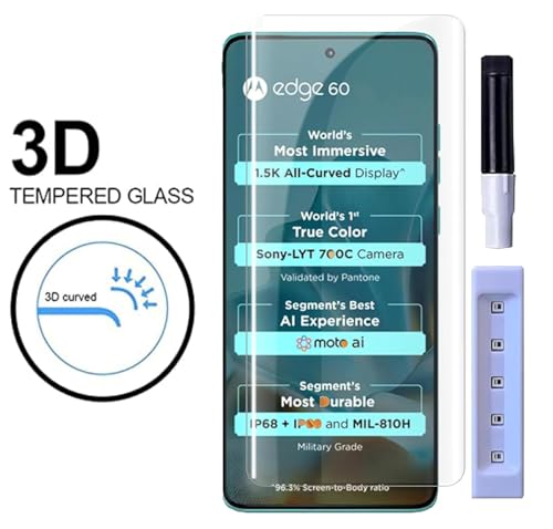 Image of FabeKee UV Tempered Glass Screen Protector Guard Compatible For Motorola Edge 60 5G / Moto Edge 60 Pro 5G (6.7 Inch, Pack of 1) Full Adhesive UV Curved Case Friendly HD Clarity