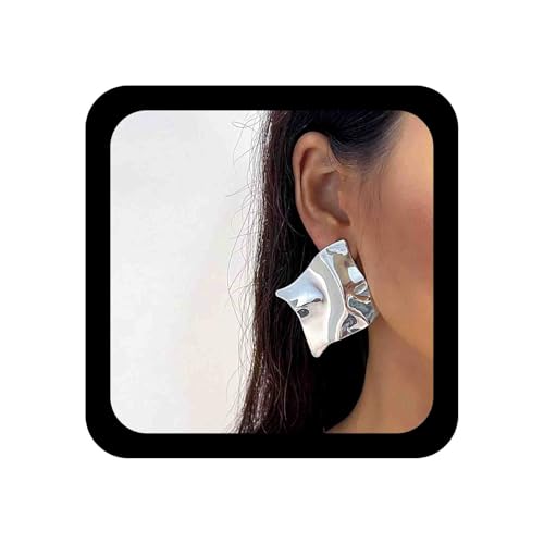 Cybche Pendientes Cuadrados Irregulares Pendientes Cuadrados Exagerados De Plata Pendiente Geométricos Arrugados Pendiente Cuadrado Martillados De Metal Pendientess Colgante Grandes De La