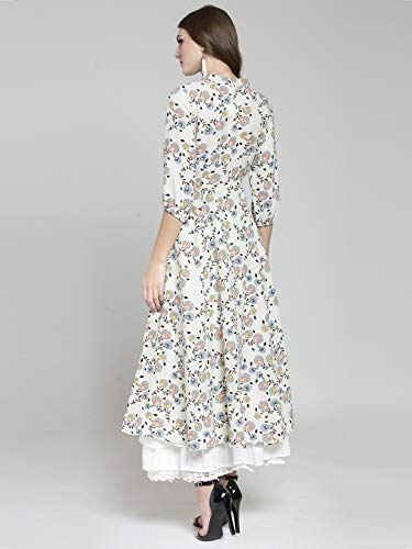 Image of Sera Women's Floral Black Polyester Anarkali Fusion Calf Length Kurta