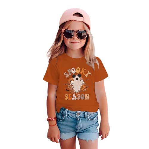 Halloween T-Shirt for Girls Cute Ghost Floral Graphic Shirt Kid Spooky Season Print Tee Short Sleeve Fall Top Clothes