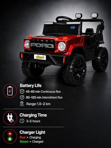 Image of Trenzo Kids Electric Ride On Jeep Car for 2-6 Years | 4x4 Style Battery Operated Toy Car with Steering Wheel, Music, LED Lights | Indoor & Outdoor Ride On Vehicle for Boys & Girls