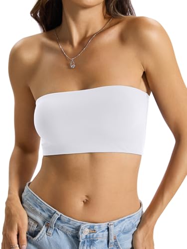 EasyGala Womens Double Lined Tube Tops Crop Tank Top Non-Padded Strapless Backless Bandeau Bra Shirts Y2k Sexy Going Out Tops Summer Outfits 2026 Pure White XS