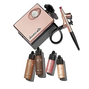 LUMINESS Legend Makeup Airbrush System & 4-Piece Foundation Starter Kit, Shade Rich – Quick, Easy & Long Lasting Application – Includes (2) Silk 4-In-1 Foundation, Highlighter & Blush