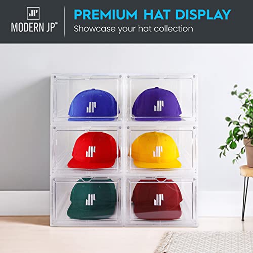 Modern Jp Hat Organizer For Baseball Caps (6-Pack) - Transparent Hat Display, Premium Hat Storage Box - Quick Assembly Hat Rack Design With Easy Access Magnet Door, Clear #TOP4