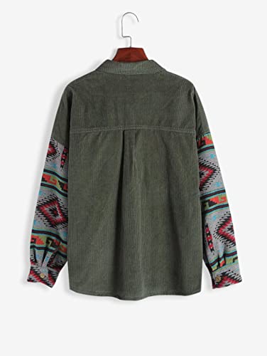 Zaful Womens Corduroy Shirts Contrast Patchwork Shacket Long Sleeve Button Down Shirts Oversized Blouses Tops Jacket #TOP3
