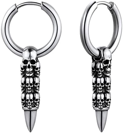 U7 Punk Stainless Steel Studs/Hoops/Dangle Earrings For Men Women, Skull Head/Hannya Mask/Baphomet, Silver/Black/Gold Plated, Halloween Gothic Earring Jewellery, Send Gift Box