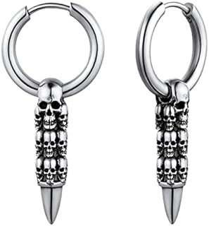 U7 Punk Stainless Steel Studs/Hoops/Dangle Earrings For Men Women, Skull Head/Hannya Mask/Baphomet, Silver/Black/Gold Plated, Halloween Gothic Earring Jewellery, Send Gift Box