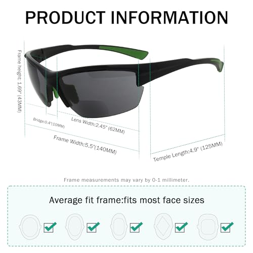 Image of Eyekepper Bifocal Sunglasses for Women Men, Rectangular Frame | Outdoor Sports Bifocal Reading Sunglass, with Readers Built in, Mens Tinted Sun Reader Bifocals, Ladies Cheater,Wrap Half Rim