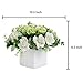 MyGift Artificial White Rose, Fake Flower Bouquet Arrangement in Square White Ceramic Vase Planter Pot