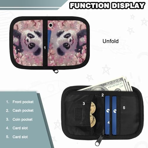 Panda Kids Wallet with Lanyard Girls Cherry Blossom Wallet for Girl 4-6 Toddler Bifold Wallet with Long Lanyard Portable Zippered Wallets Daily Use4