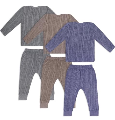 Image of TIXY Baby Thermal Wear Set Pack of 3 for Boys & Girls | Full Sleeve Cotton Rich Winter Innerwear Top & Bottom Set | Soft Warm Ribbed Thermals for Infants & Toddlers