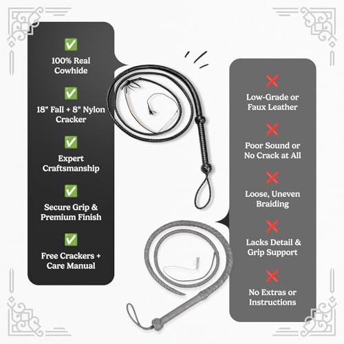 Image of Bull Whip Real Cow Hide Leather Equestrian Bullwhip Black 3ft, 4ft, 6ft, and 8ft Long for Sound Practice, Horse Handling & Costume Use