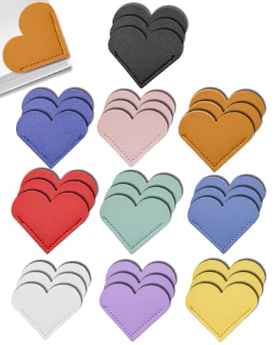 30Pcs Leather Heart Book Marks for Women Cute Heart Bookmark Corner for Book Lovers Gifts