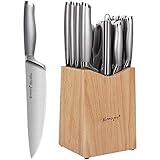 Knife Set, 15-Piece Kitchen Knife Set with Block Wooden, Chef Knife Set with Hollow Handle...