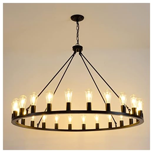 WOGON WEEL Wagon Wheel Chandelier 24-Light 48-Inch, Black Round Rustic Farmhouse Chandelier Extra Large for High Ceilings, Dining Room, Living Room