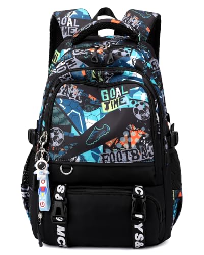 Tanou Mochila Adolescente Chico, Mochilas Escolares de Futbol para Niños 12+ años, Mochila Grande para Colegio y Instituto en Nylon, Negro/Verde