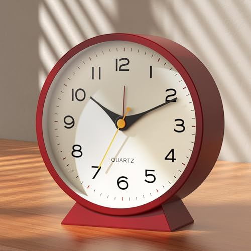AYRELY®4.5 Zoll Wecker Analog ohne Ticken, Kleiner Retro-Metall-Tischuhr, batteriebetrieben, mit Nachtlicht für Kinder und Erwachsene. Ideal für...