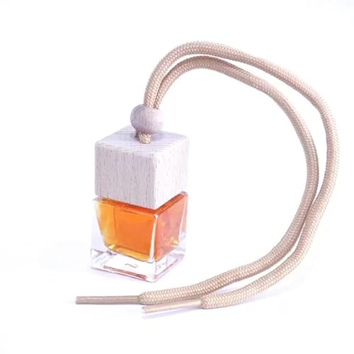 Car Air Freshener 4-Pack, Glass Bottle, Wooden Cap, Hanging Design
