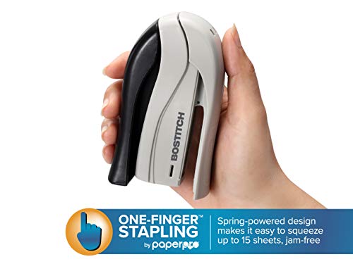 Bostitch Office Inshape15 Stapler - One Finger, No Effort, Spring Powered Stapler - Assorted Colors, No Color Choice (1450) #TOP1