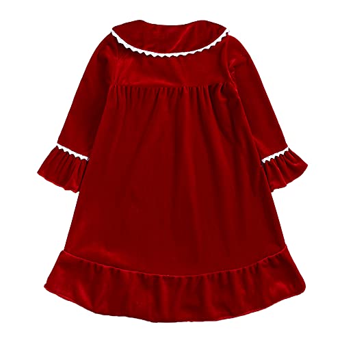 MYGBCPJS Toddler Baby Girl Christmas Dress Little Kids Velvet Warm Long Sleeve Ruffle Princess Skirt Pajamas Sleepwear2