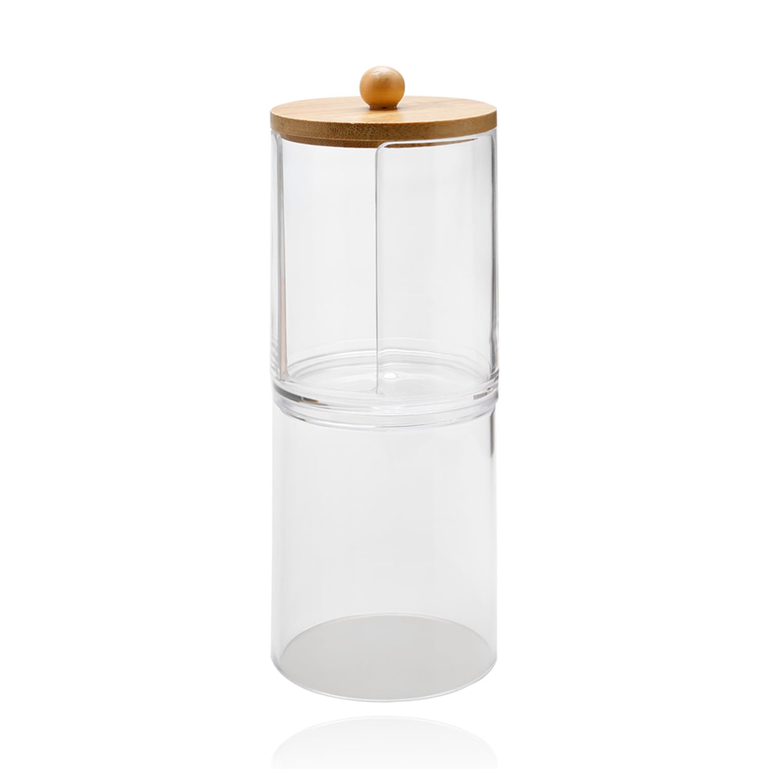 Hopzab Acrylic Cotton Swab Pad Holder, Transparent Stackable Vanity Organiser with Bamboo Lid for Bathroom, Dresser, Office, Space-Saving, Waterproof Design
