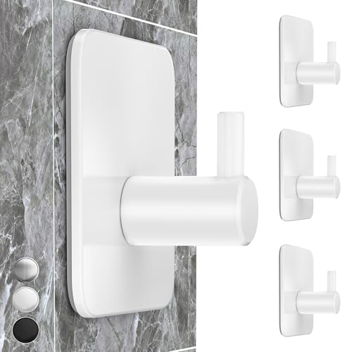 4smile Lot de 4 porte-serviettes sans perçage - Crochets adhésifs blancs en acier inoxydable - Crochets pour serviettes étanches - Antirouille - Pour salle de bain et cuisine