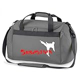 minimutz Sporttasche Karate mit Namen für Jungen | Personalisierte Kinder-Reisetasche Kampfsport Judo | Groß für Sport-Verein (grau)