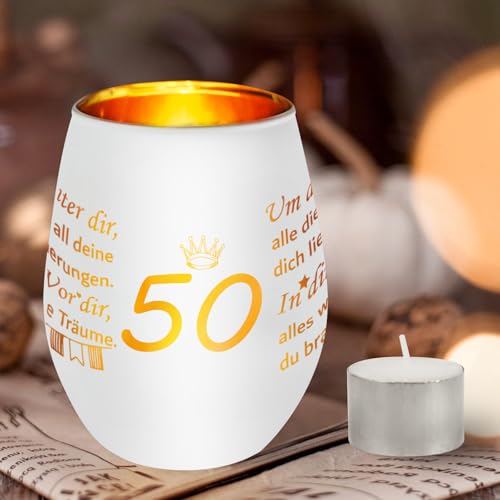 Seutgjie Windlicht 50. Geburtstag Gold