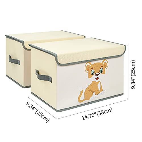 Miniatura 2 de Dimj Juego De 2 Cajas De Almacenaje Juguetes Plegable, Caja Organizadora De Juguetes Con Tapa Y Asa, Caja De Tela Lindo Leopardo Patrón Para Niños Beige