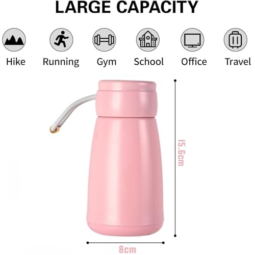 Image of Baskety Small Thermal Coffee Glass Insulated Vacuum Flask 400ml | Lined Water & Coffee Dispenser Bottle | Portable, Leakproof & Durable | Pink