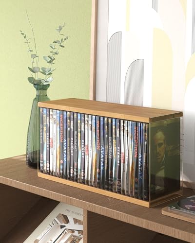 AREAJD Retro Walnut-colored MDF DVD Storage, DVD Holder, Video Game Rack, Blu Ray Disc Tower, Organizer for Video Game Media/Movie Cases/VHS Box