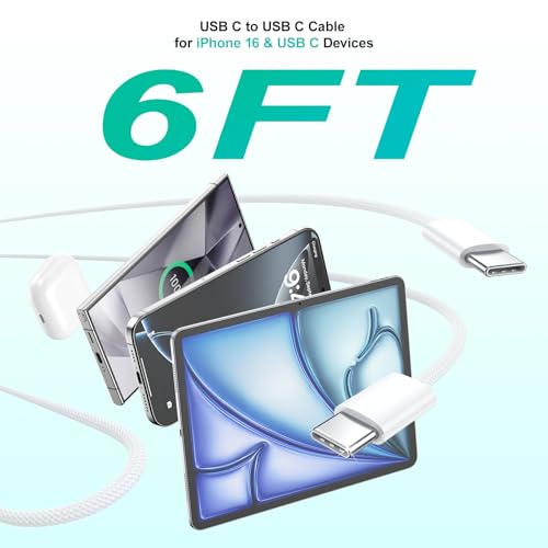 USB C Charger Block, Besgoods Multiple Ports Fast Charging Block 50W USB-C USB A Phone Charger Wall Plug 5 Devices 6ft Braided C to C Cable for iPhone 17 16 Pro Max 15 14 13 12 iPad Pro Galaxy, 2Pack - image 4