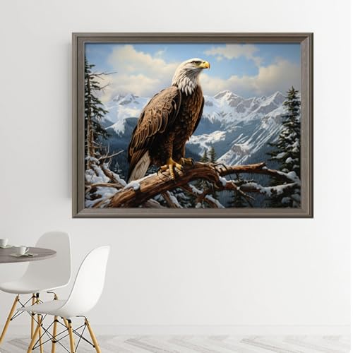 Image of Leczany Cross Stitch Stamped Kit for Adults - Snow Mountain Eagle | DIY Embroidery Starter Patterns Craft Kit Needlepoint for Beginner | 11CT, 3 Strands | 20.5x15.4 inches