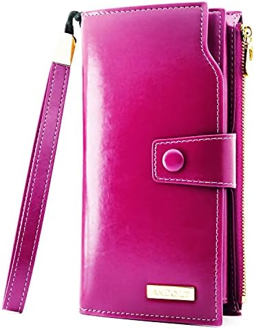 ANDOILT Ladies Purse Wallets for Women RFID Blocking Large Capacity Luxury Wax Genuine Leather Clutch Wallet Card Holder Blue