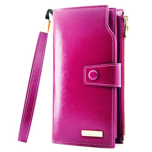 Portefeuille femme en cuir grande capacité cadeau idéal porte chéquiers et cartes rosé rouge
